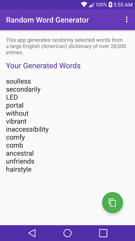 Random Word Generator Android App screenshot